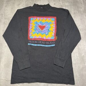 Vintage Hilton Head Single Stitch Long Sleeve Art Shirt Black Size Large 80s